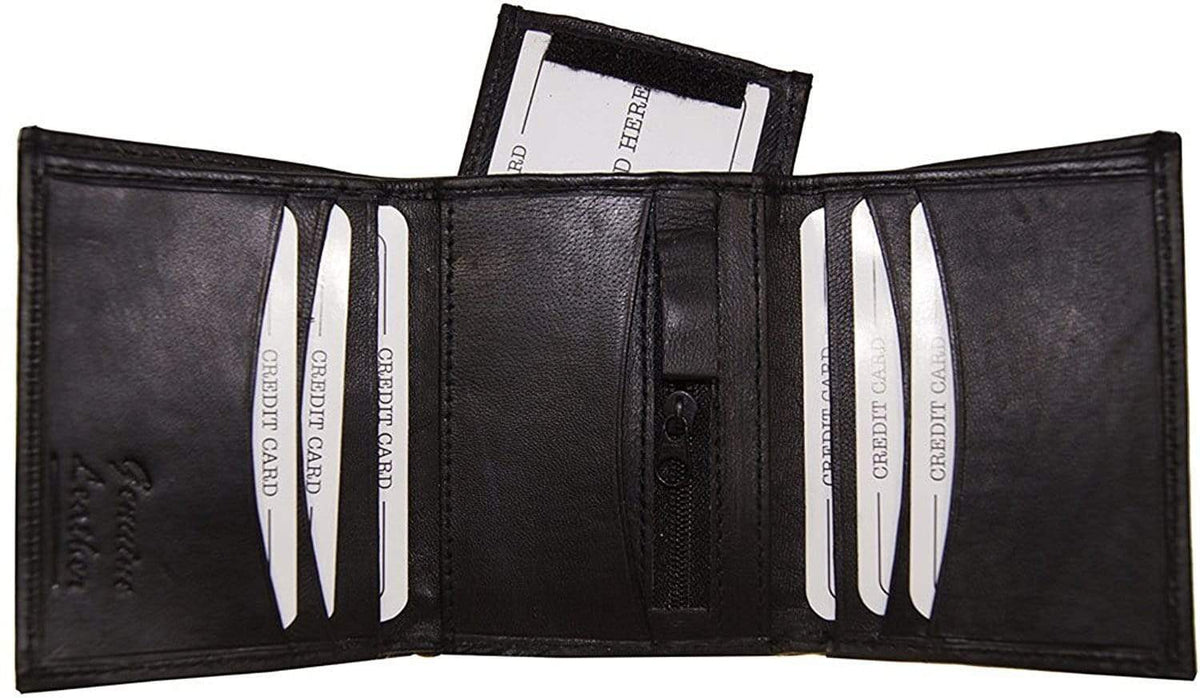 3/C FOLD WALLET BLACK ② CARTER Leather Trifold Credit Card Zipper Coin Pocket