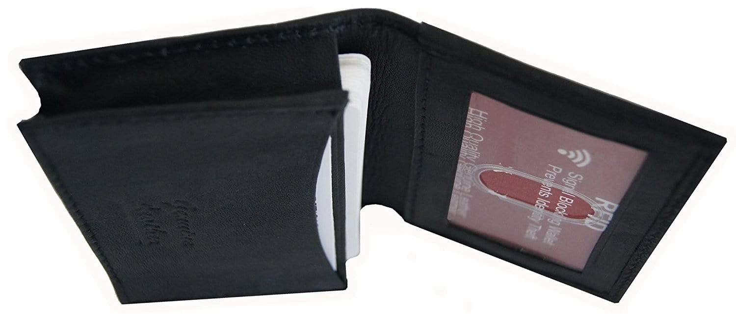 Black Trifold Leather Wallet With RFID Blocking and ID Window