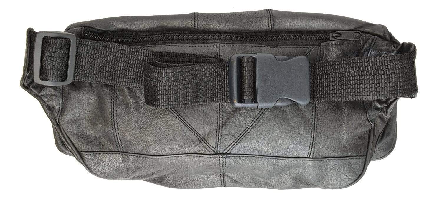 Black Genuine Leather Fanny Pack Large Multi Zippered Waist Bag Design Hip  Purse