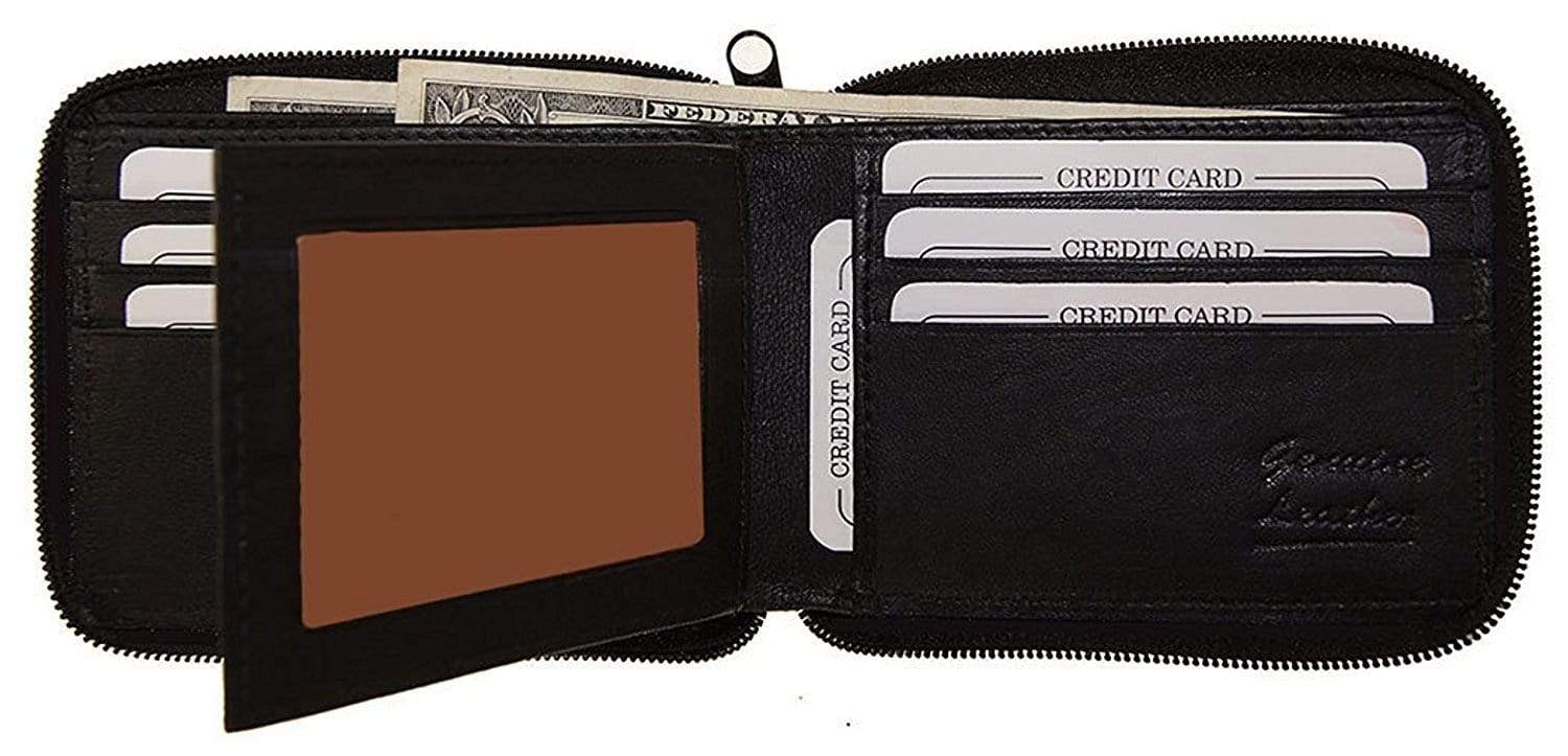 Men's Zipper RFID Blocking Premium Leather Zip-Around ID Bifold