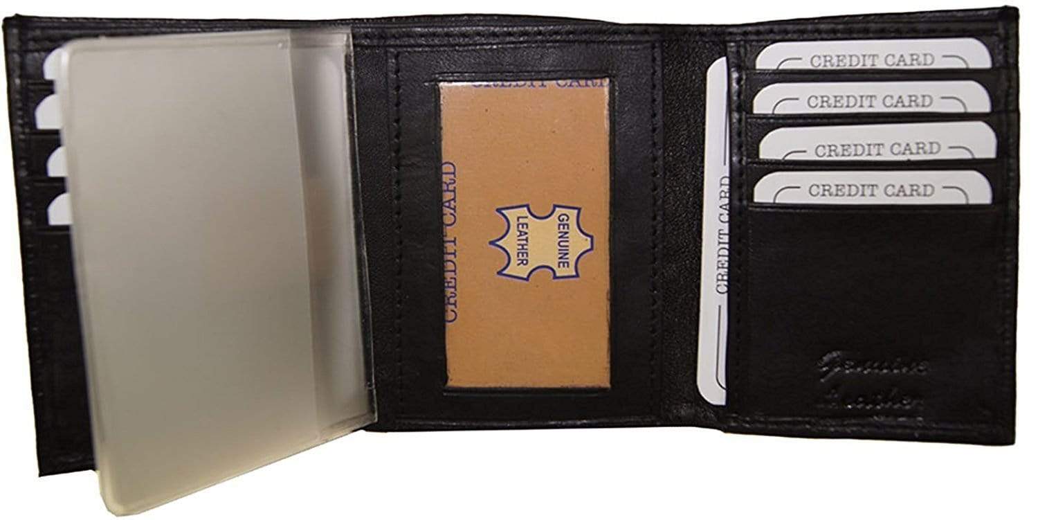 leather credit card sleeve Improving Lifestyles Leather Mens Wallet Trifold Black Free Organza Gift Bag SUN1105BK