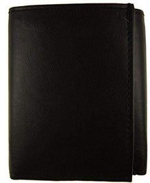 Men's Leather Trifold Wallet - Holds 6 Cards + ID Window, Black