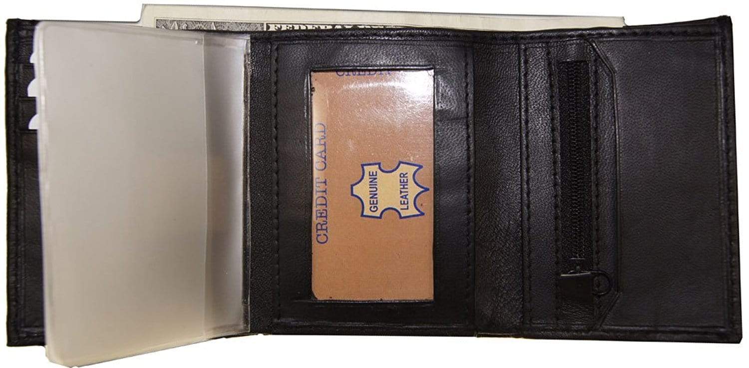 DAVE Leather Trifold credit card window ID Zipper Change Pocket