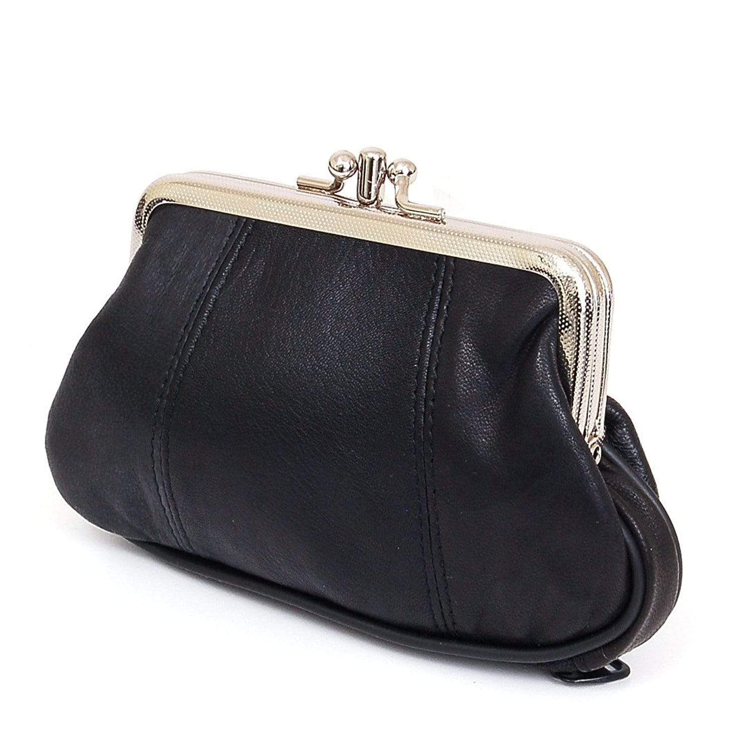 KISSLOCK Leather Change Purse with Clasp and zipper bottom pouch