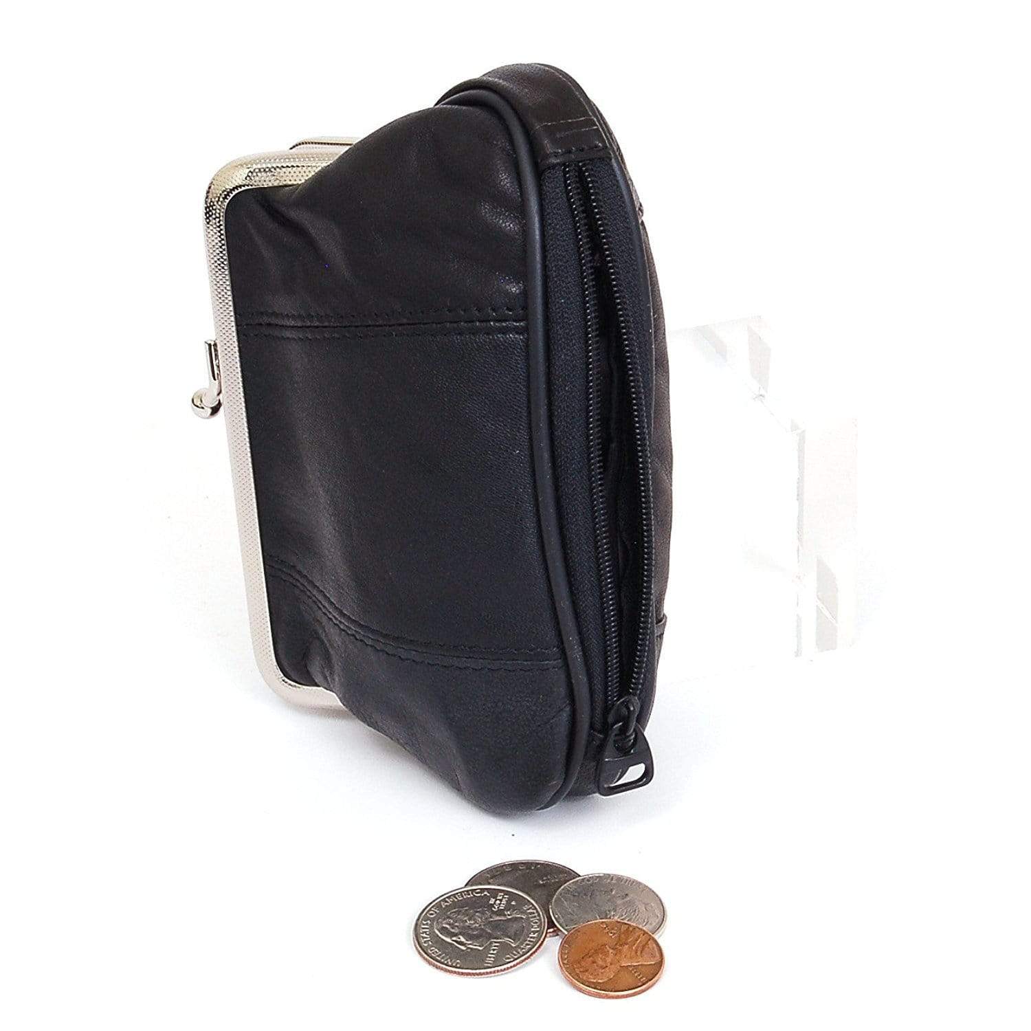 Improving lifestyles Leather Mini Wallet Coin Purse with Dual Closures and Zipper Pocket