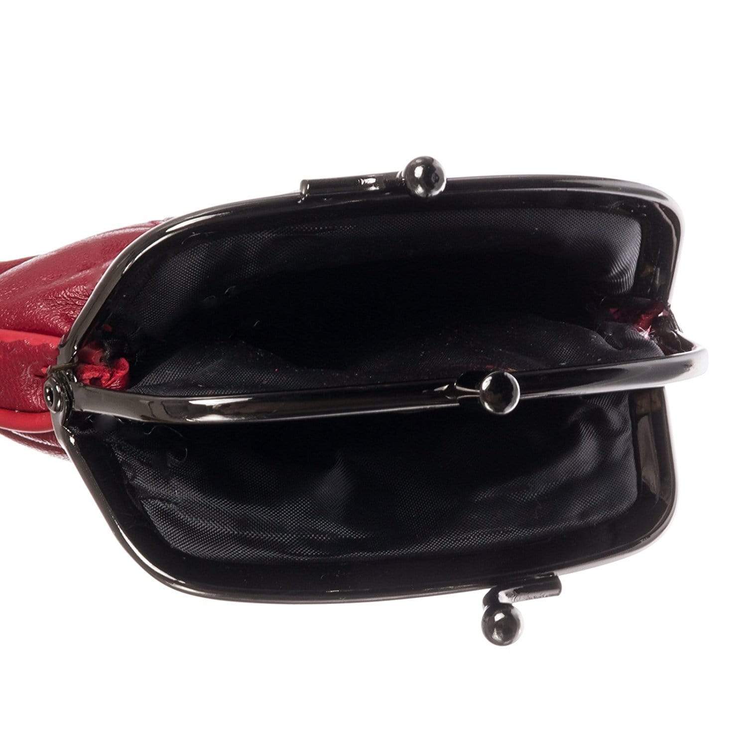 Red Vegan Leather Kiss Lock Handbag and Wallet Crossbody 