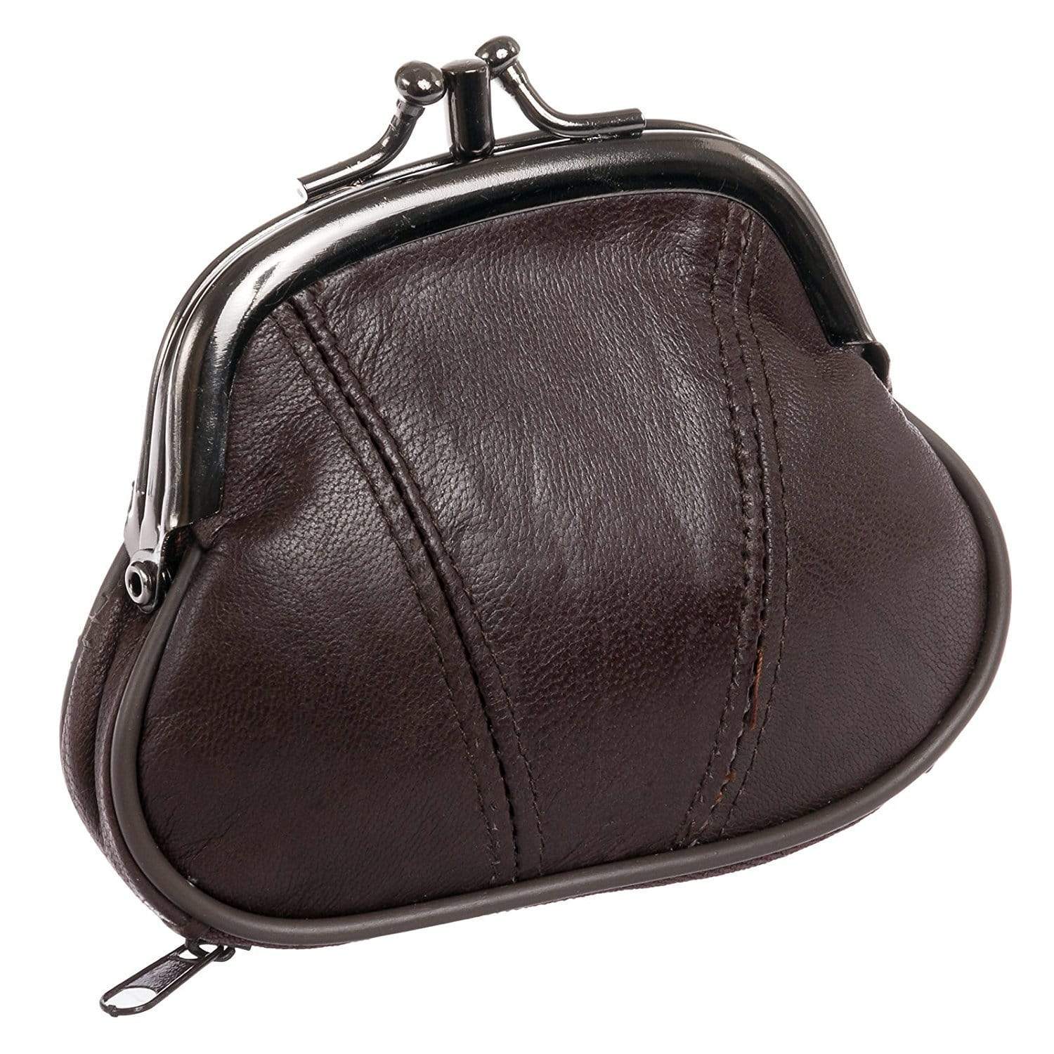 KISSLOCK Leather Change Purse with Clasp and zipper bottom pouch